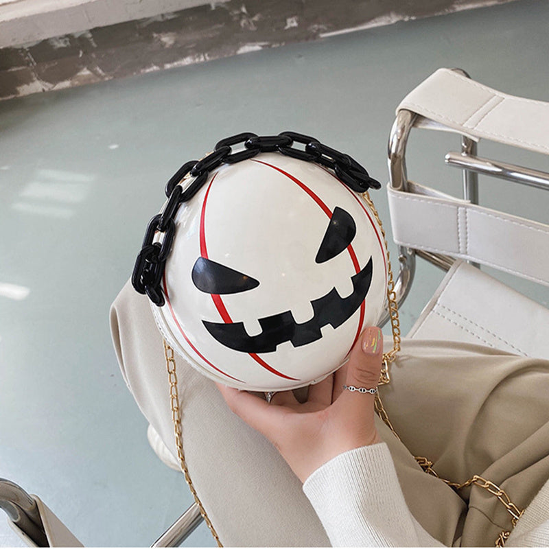 Halloween Cartoon Pumpkin Ball Handbags With Chain Personality Creative Funny Shoulder Bags For Kids Women ARZ