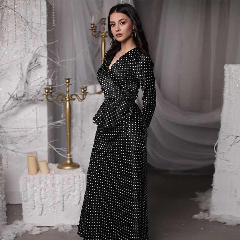 V-neck Printed Long-sleeved Top High Waist Skirt Suit ARZ