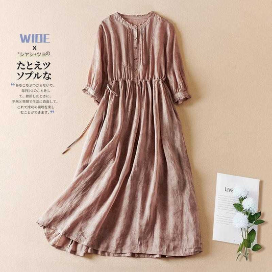 Mid-length Ramie Dress Long Dress Casual ARZ