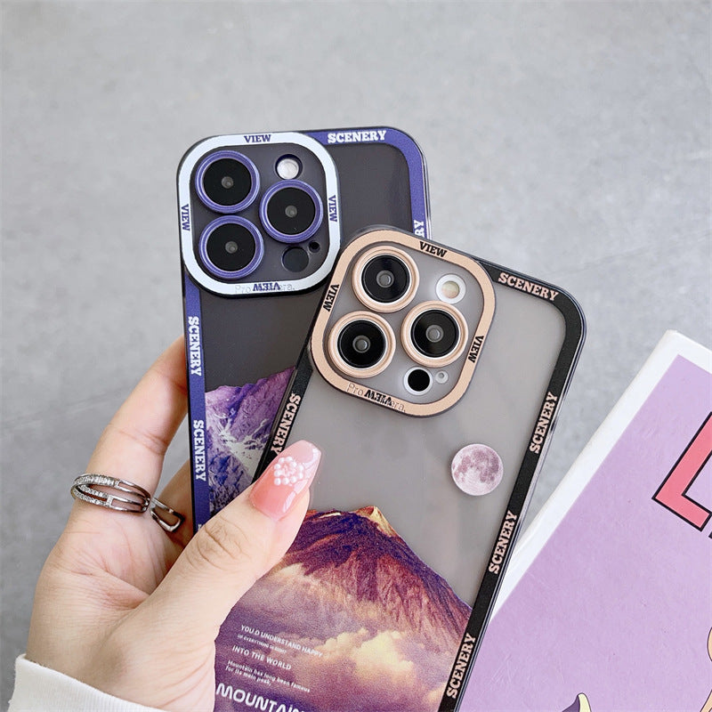 New Dark Purple Apple 14 Phone Case Landscape Mountain Peak ARZ