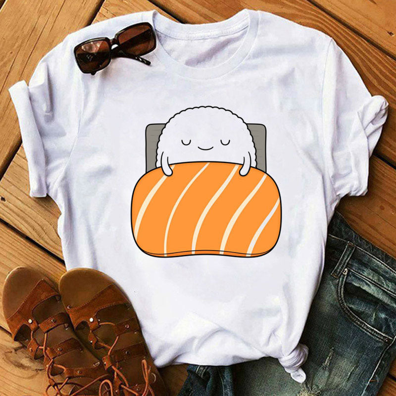 Summer Women Cute Sushi Hug Short Sleeve T-shirts ARZ