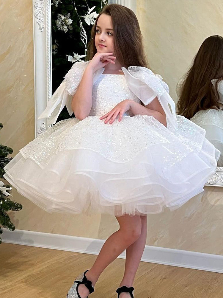 Girls' White Birthday Party Formal Dress Skirt ARZ