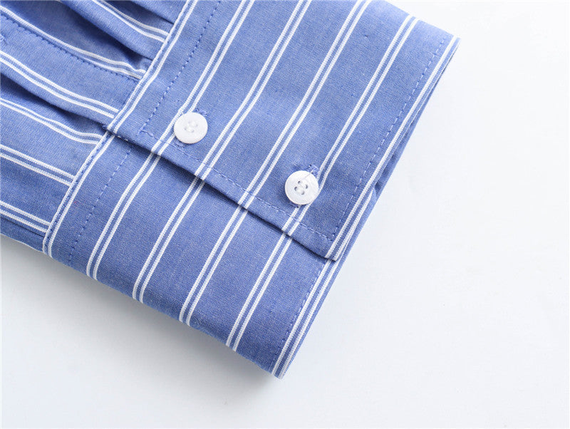 Lapel Long Sleeve Single-breasted Striped Shirt ARZ