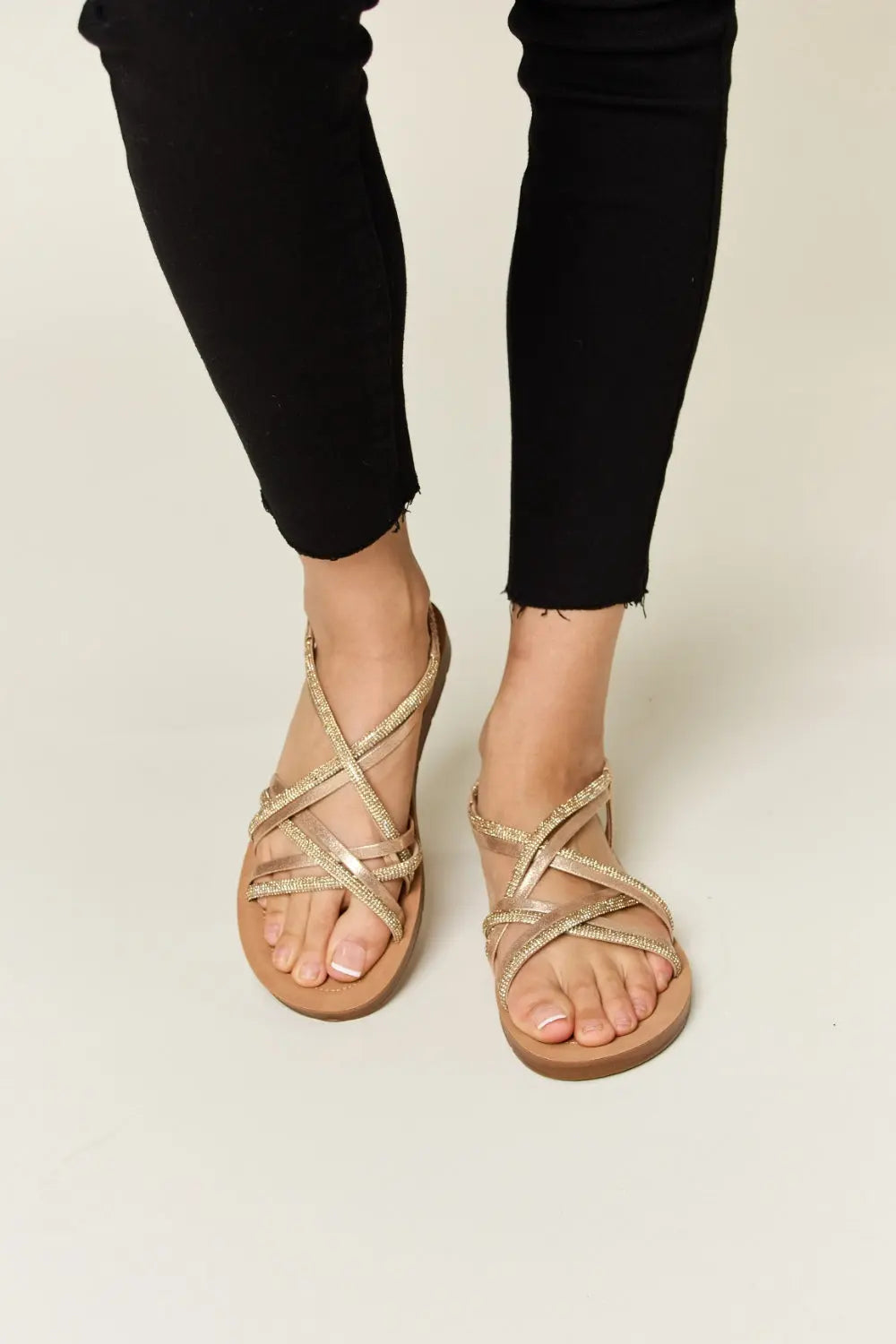 Forever Link Rhinestone Crisscross Flat Sandals Trendsi