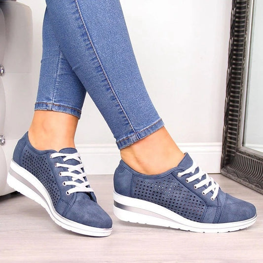 Wedge Shoes Summer Autumn Casual Canvas Sneakers Breathable Platform Sneakers Meddle Heel Pointed Toe Air Mesh Shoe ARZ