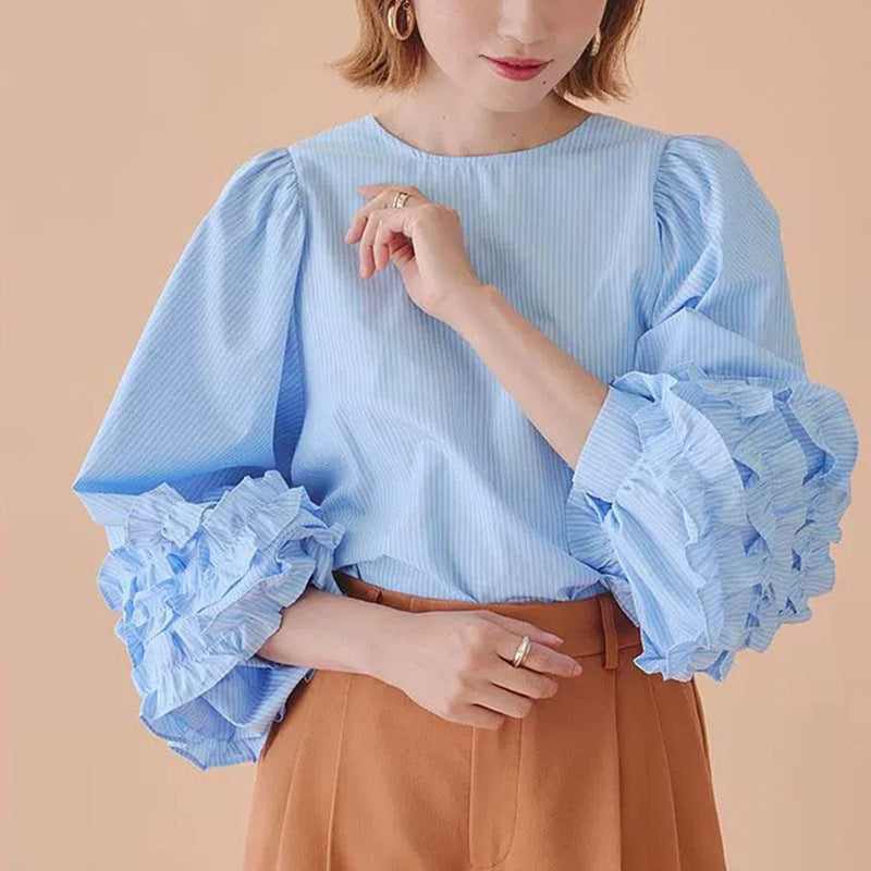 Advanced Sense Sweet Lotus Leaf Puff Sleeve Top ARZ