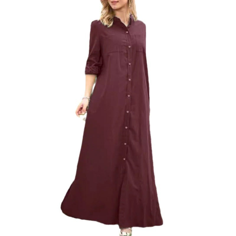 Stand Collar Long Sleeve Women's Simple Loose Dress ARZ