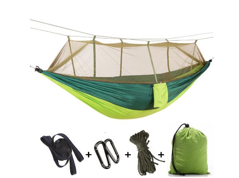 Outdoor Parachute Cloth Hammock Couble with Mosquito Net Light Portable Army Green Insect-proof Camping Aerial Tent ARZ