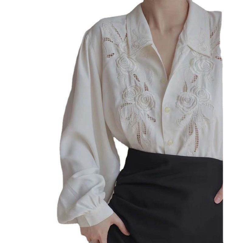 White Shirt Embroidered Hollow Shirt For Women ARZ