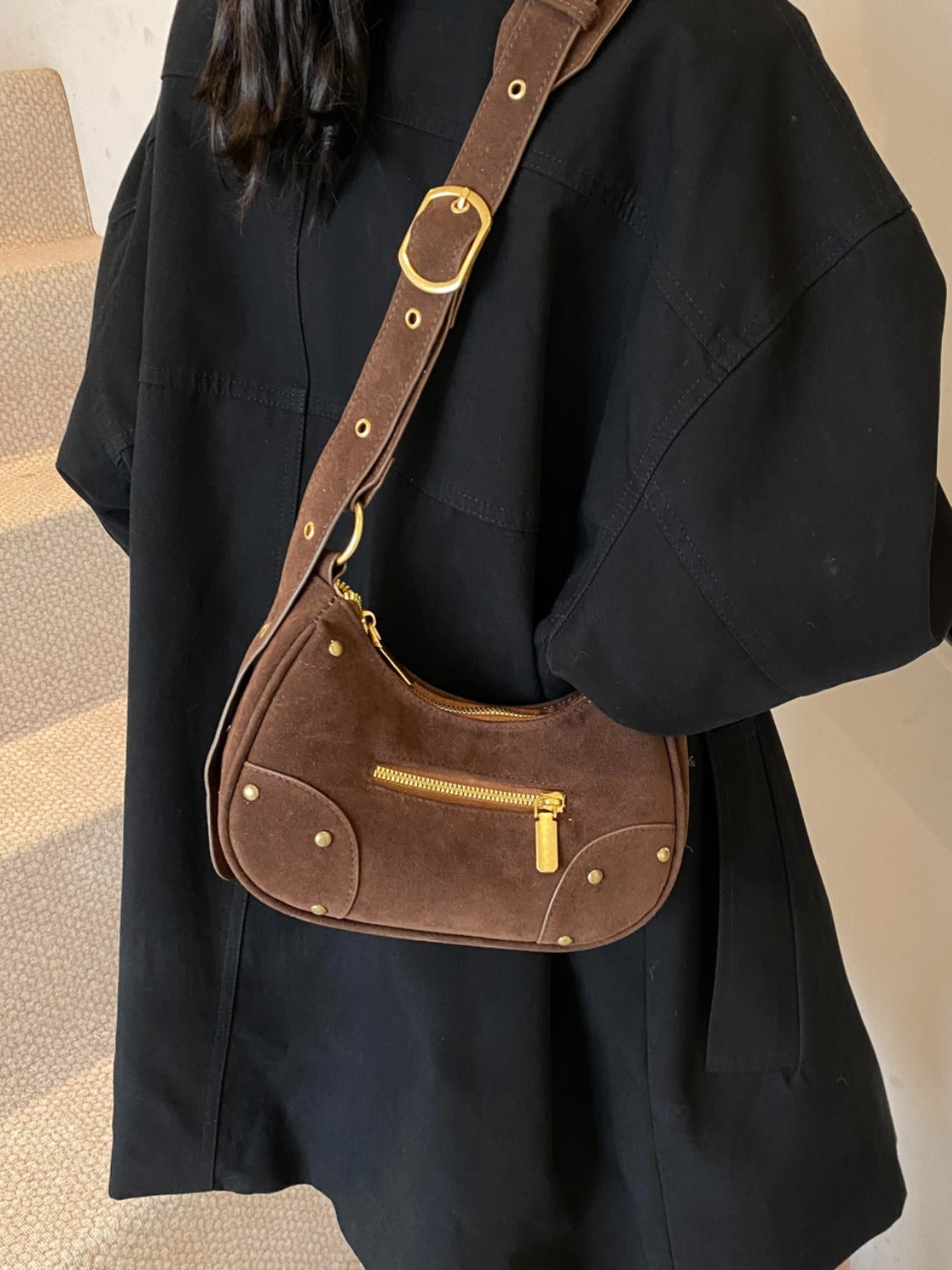 Suede Adjustable Strap Shoulder Bag Trendsi