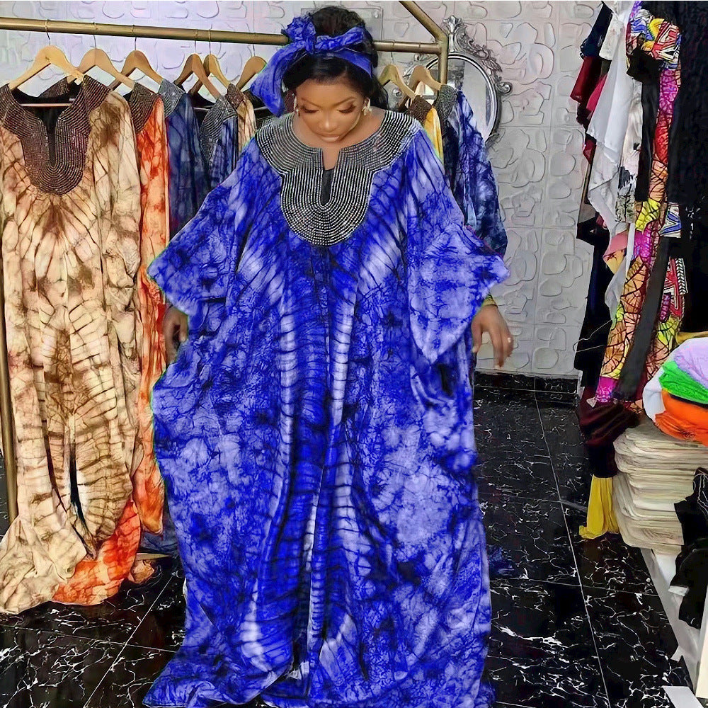 Printed Sequined Headscarf Loose Robe African European And American National Style Robe Dress ARZ