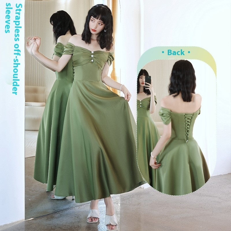 2024 Avocado Green Sisters Group Dress Skirt Women Satin Spring ARZ