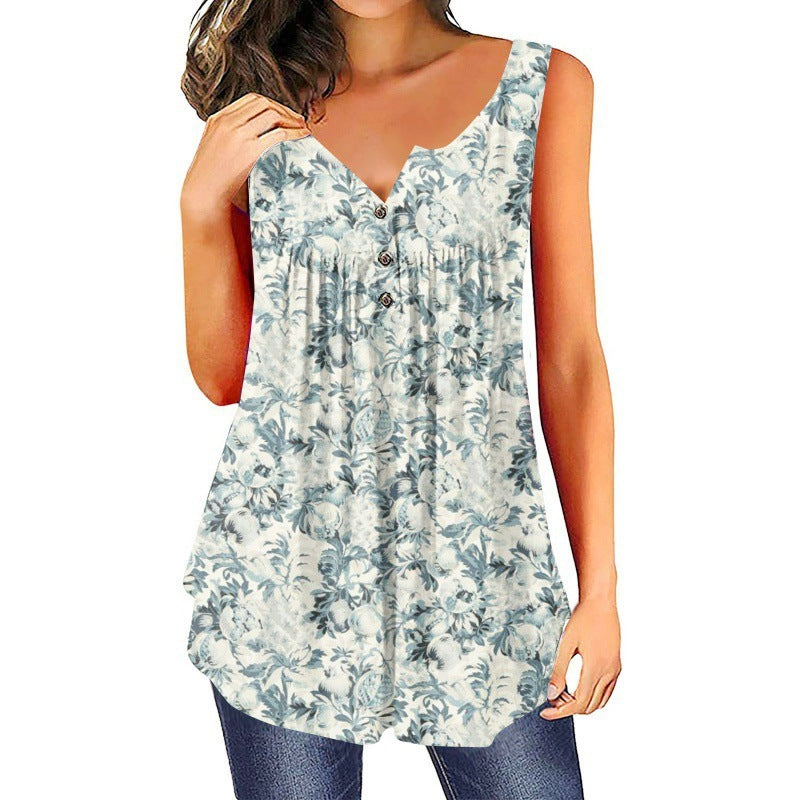 Sleeveless 3D Bohemian 3-Button Top ARZ