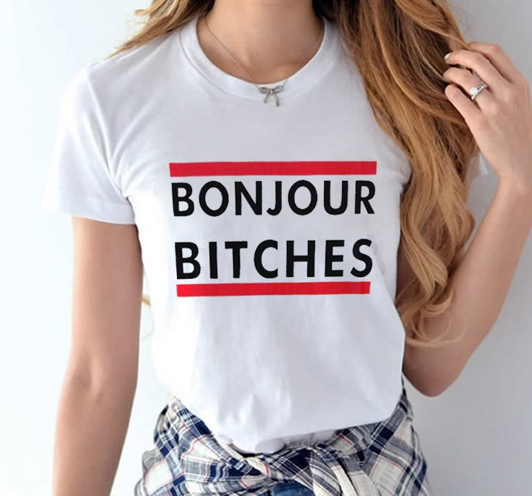 Casual Women Tees Letter Print White Black Gray Women T-shirt ARZ