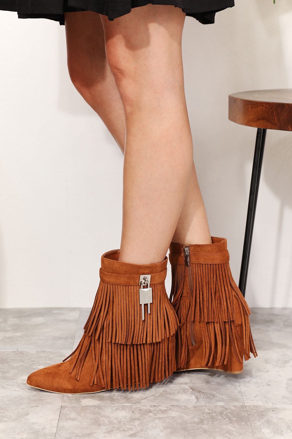 Legend Women's Tassel Wedge Heel Ankle Booties Trendsi