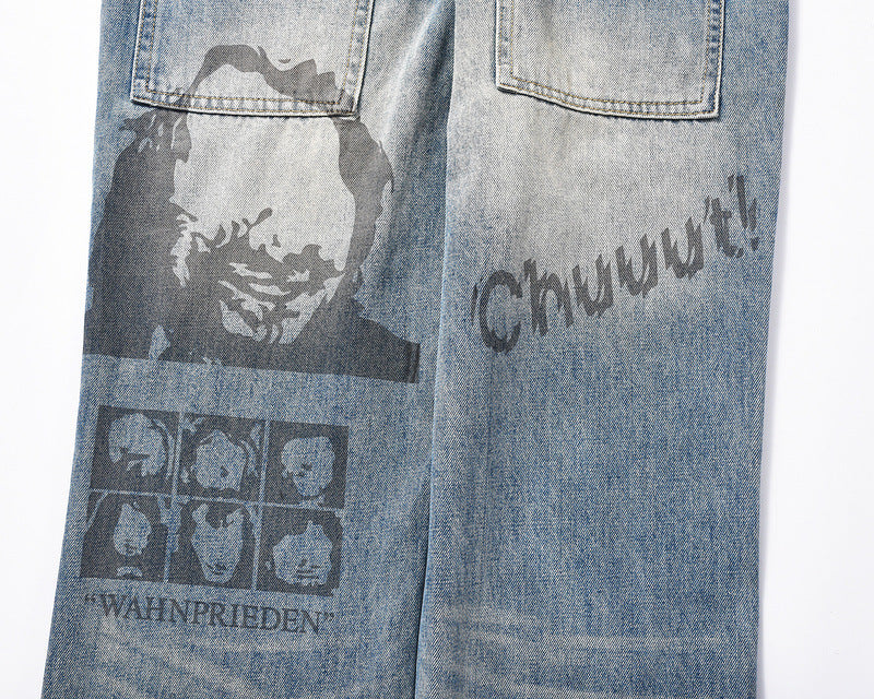 Niche Vintage Washed Printed Jeans ARZ