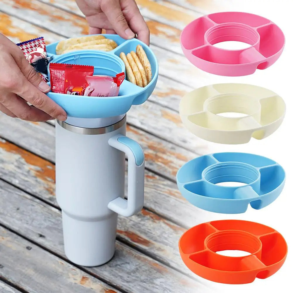 Silicone Snack For Cup 40 Oz Reusable Snack Container 4 Compartment Snack Platters Cup Snack Bowl Cup Holder Food Tray ARZ