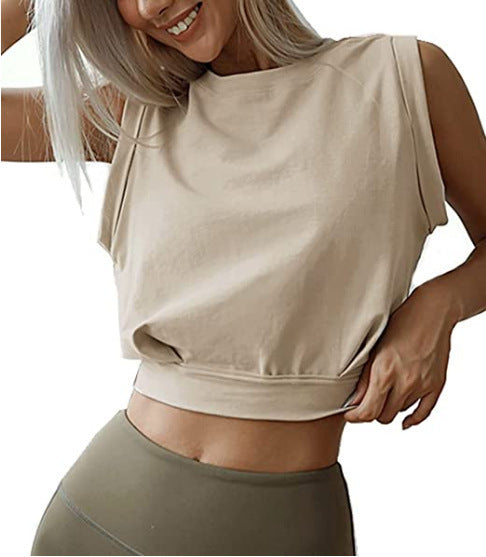 Sexy Navel-Exposed Sweatshirt Summer Loose Sleeveless T-Shirt Running Fitness Yoga Crop Tops Womens Clothing ARZ