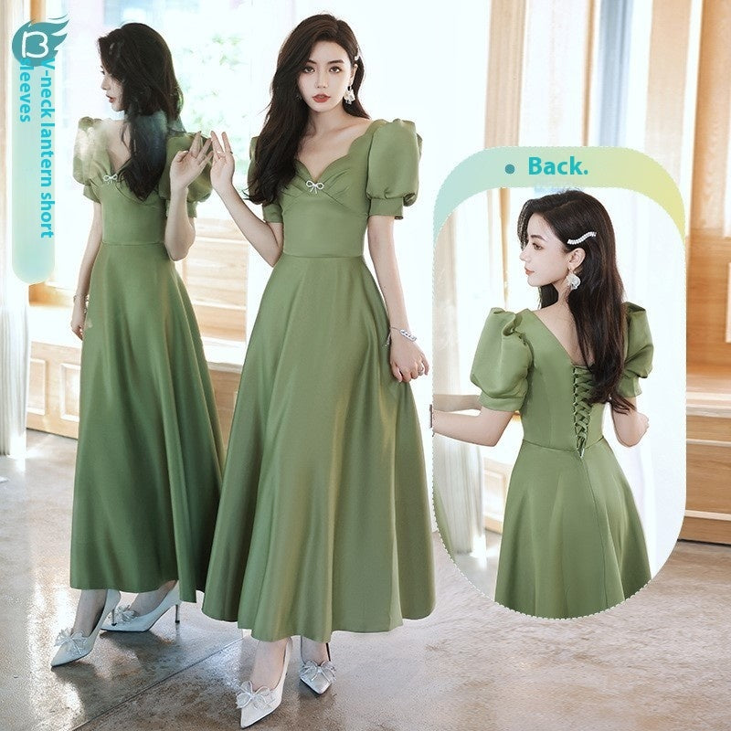 2024 Avocado Green Sisters Group Dress Skirt Women Satin Spring ARZ