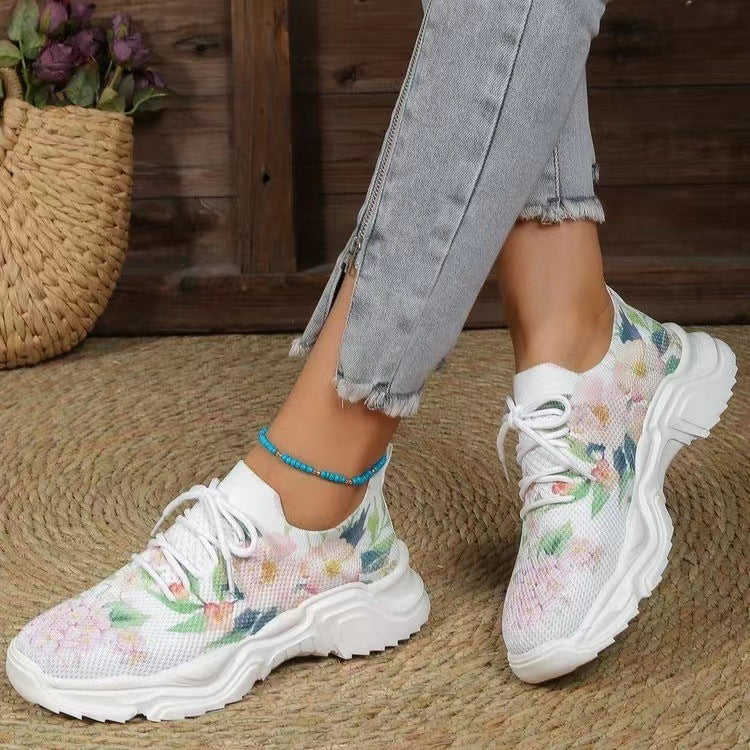 Flyknit Casual New Running 3D Printed Flowers Slip-on Light Running Shoes ARZ