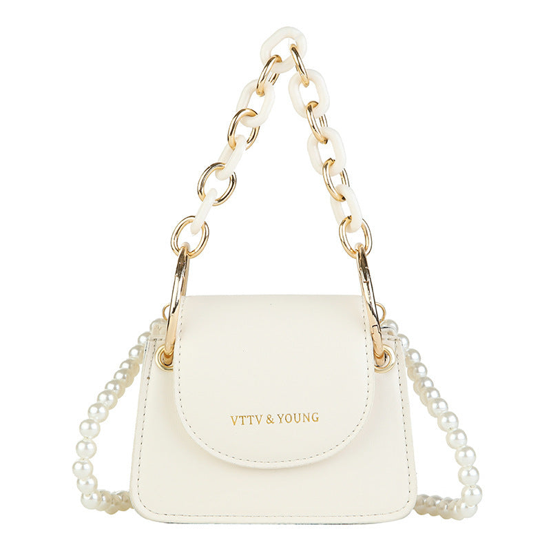 New One Shoulder Fashion Pearl Chain Small Square Bag ARZ