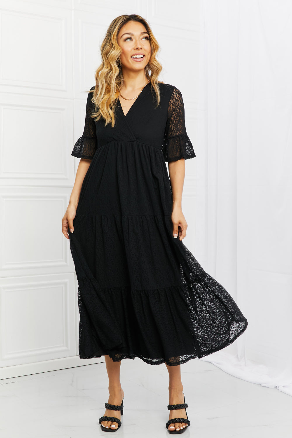 P & Rose Lovely Lace Full Size Tiered Dress Trendsi