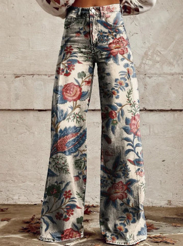 Thin Faux Denim Wide-leg Pants ARZ