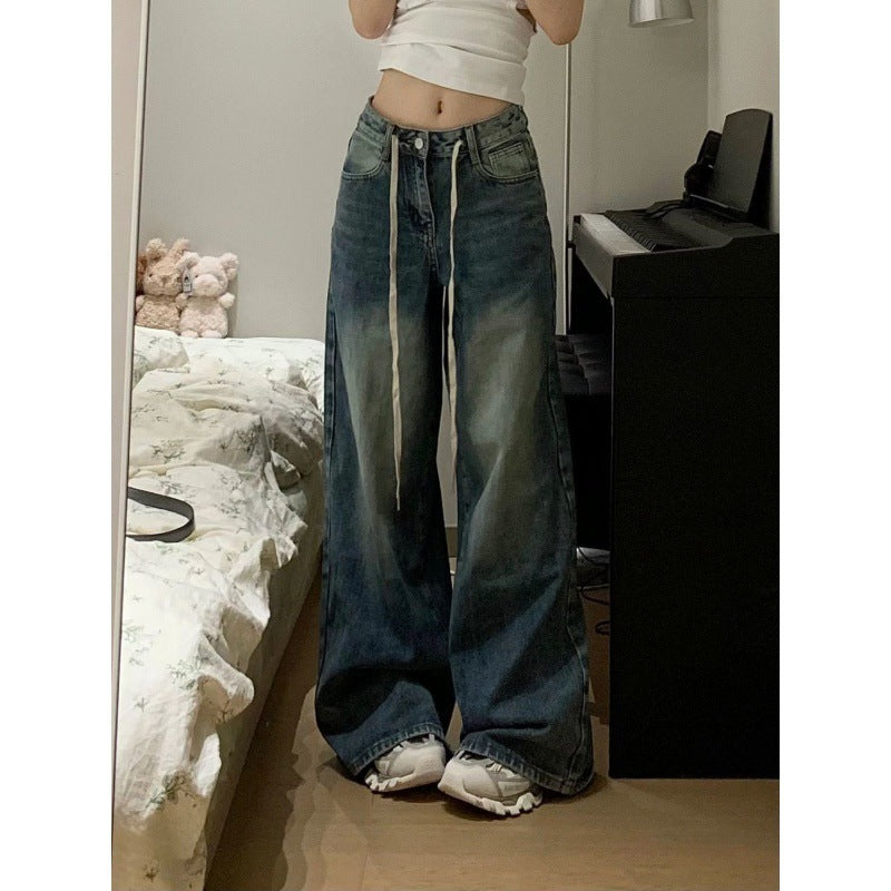 Straight Loose Slimming And Wide Leg All-match Retro Washed Jeans ARZ