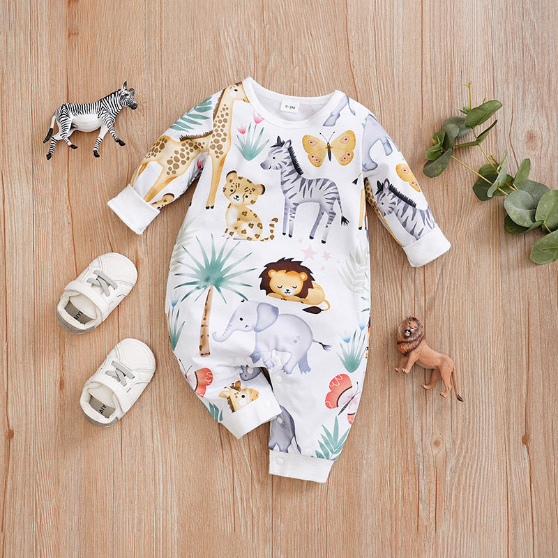 Baby Spring And Autumn One-piece Pajamas Newborn Baby Four Seasons Home Romper New Long Sleeve Inner Pullover ARZ