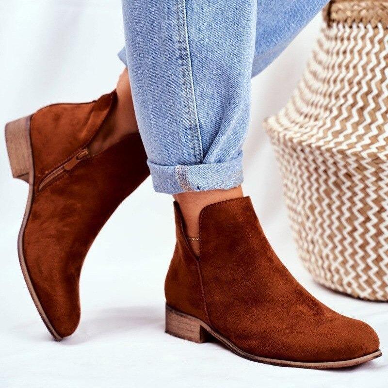 Autumn New Low Heel Side Zipper Women's Short Boots ARZ