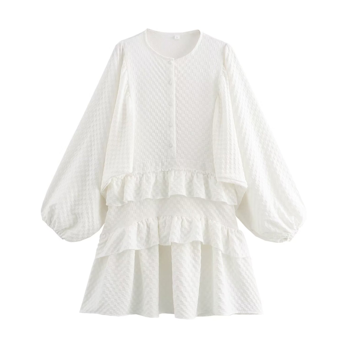 Casual Simple Puff Sleeve Ruffled Dress ARZ