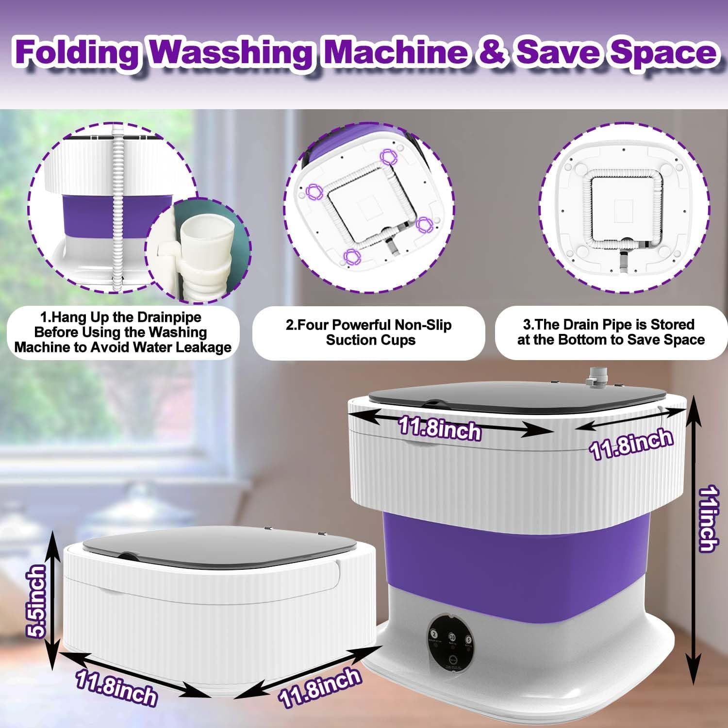 Portable Washing Machine,10L, Foldable Washer,3 Modes Deep Cleaning Of Underwear, Baby Clothes And Other Small Clothes. Suitable For Apartme ARZ