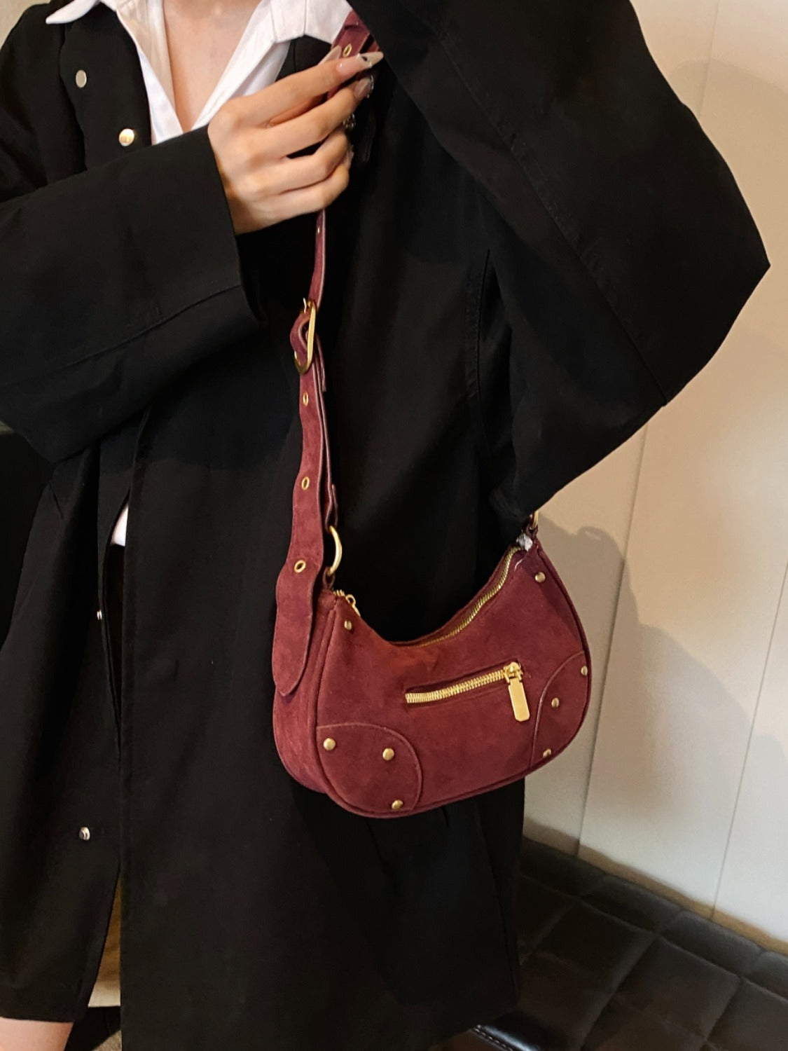 Suede Adjustable Strap Shoulder Bag Trendsi