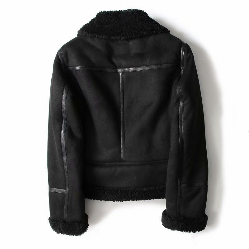 WInter Lapel Jacket Suede Lamb Wool Warm Coat Motorcycle Clothing Women Outwears ARZ