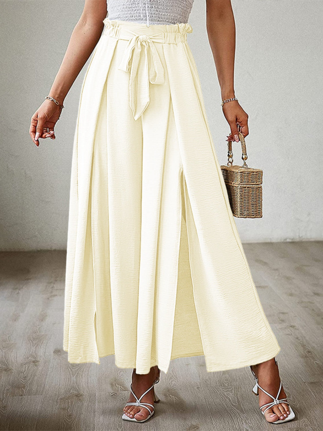 Tied Slit Wide Leg Pants Trendsi