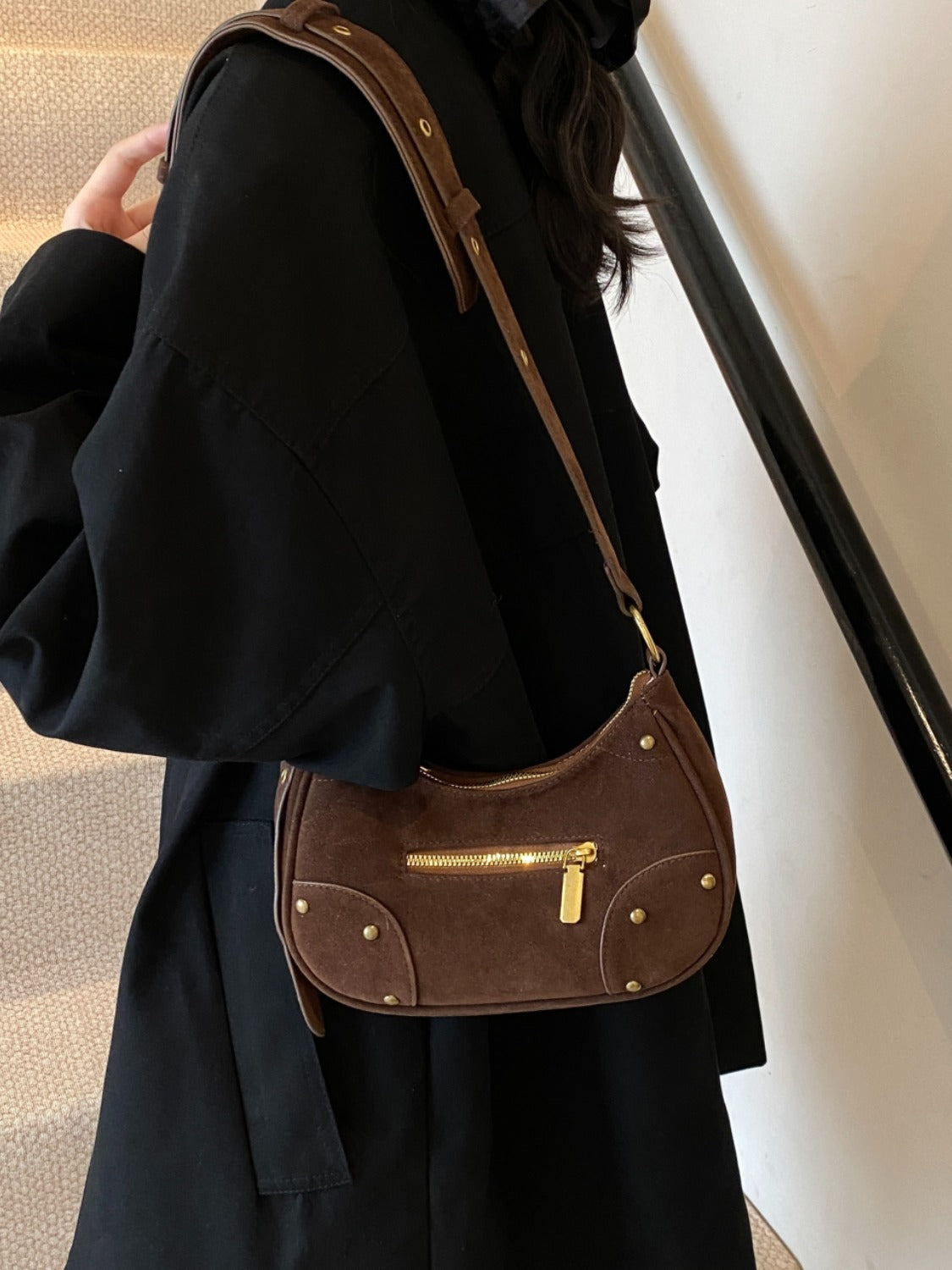 Suede Adjustable Strap Shoulder Bag Trendsi