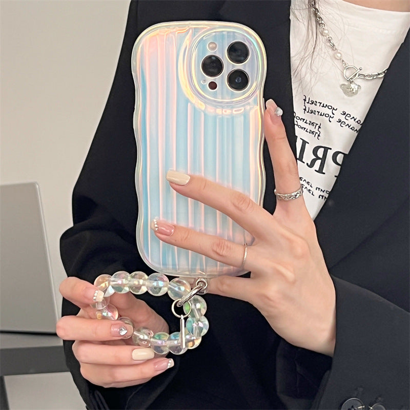 Laser Wave Silicone Phone Case Gradient Laser Stripes Bracelet Case For IPhone 14 13 12 11 Pro Max Plus Bead Chain ARZ