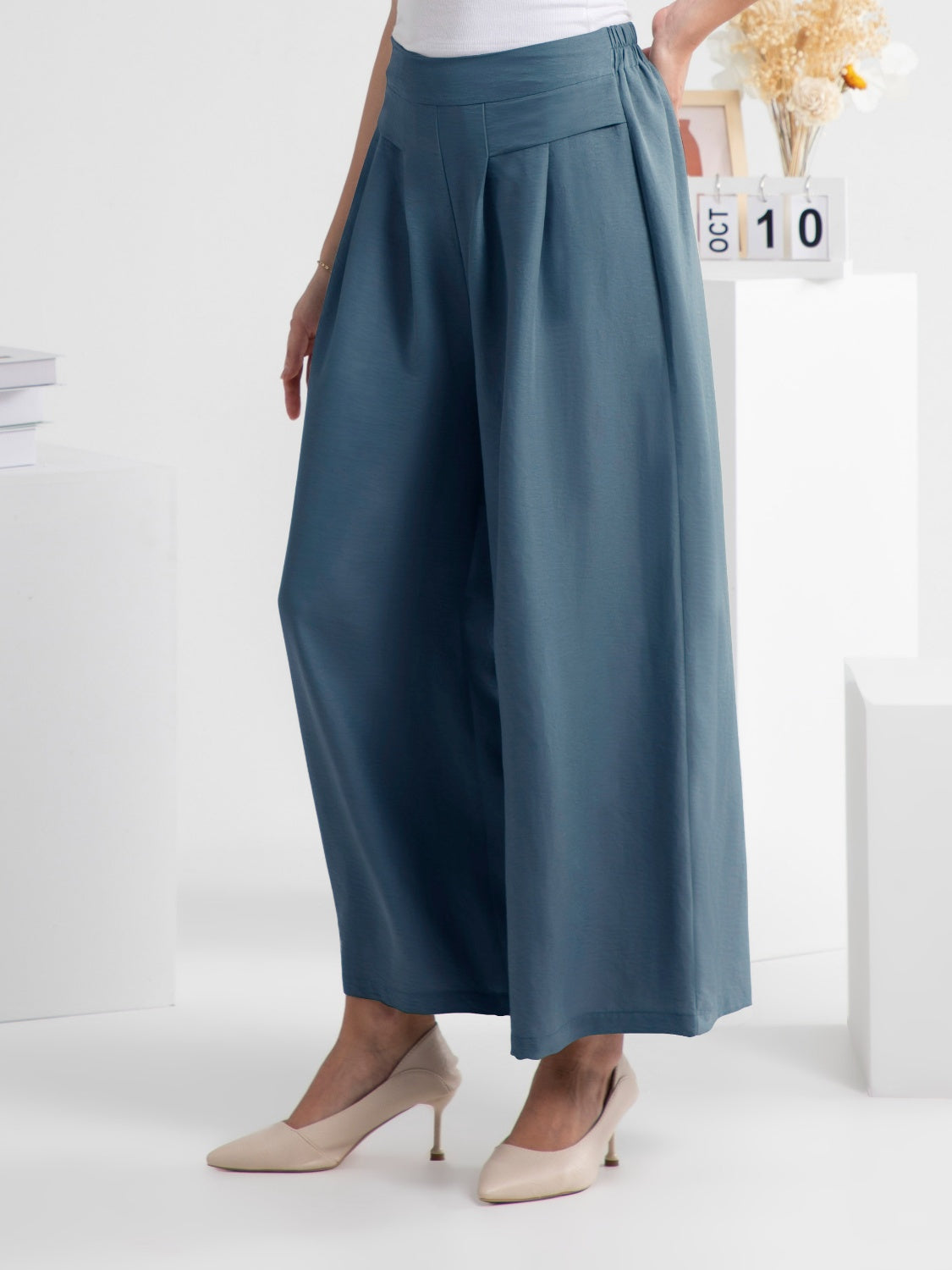 Elastic Waist Pants - FAM-FAM Wide Leg Trendy Comfort Trendsi