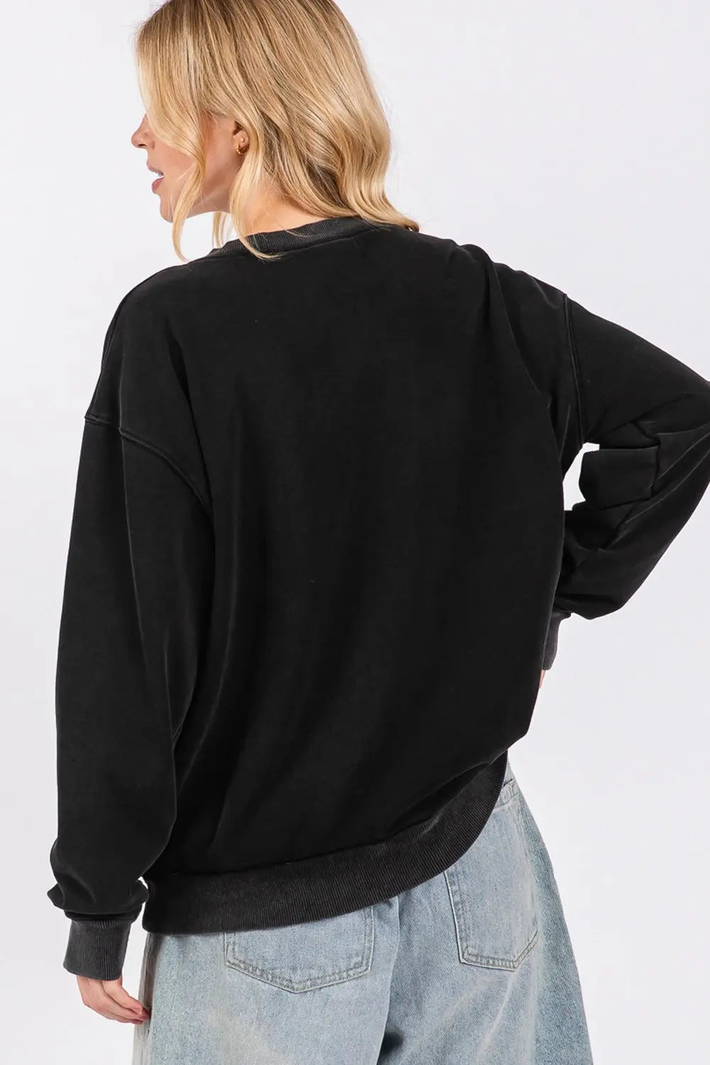 SAGE + FIG USA Letter Patch Round Neck Sweatshirt Trendsi