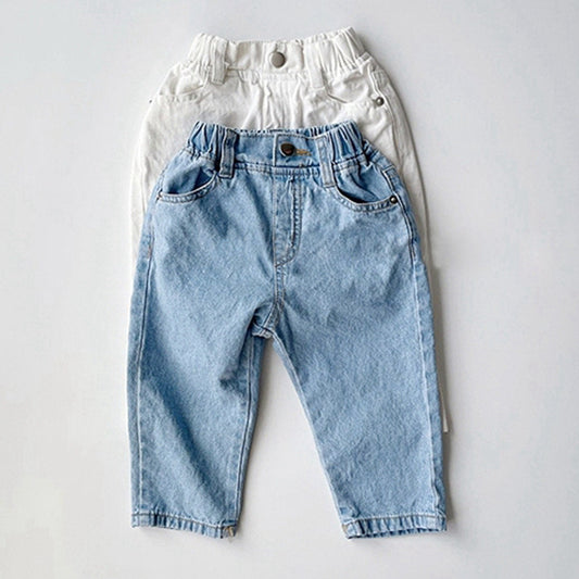 Children's New Simple Fashion Easy To Match Elastic Waist Casual Denim Trousers ARZ