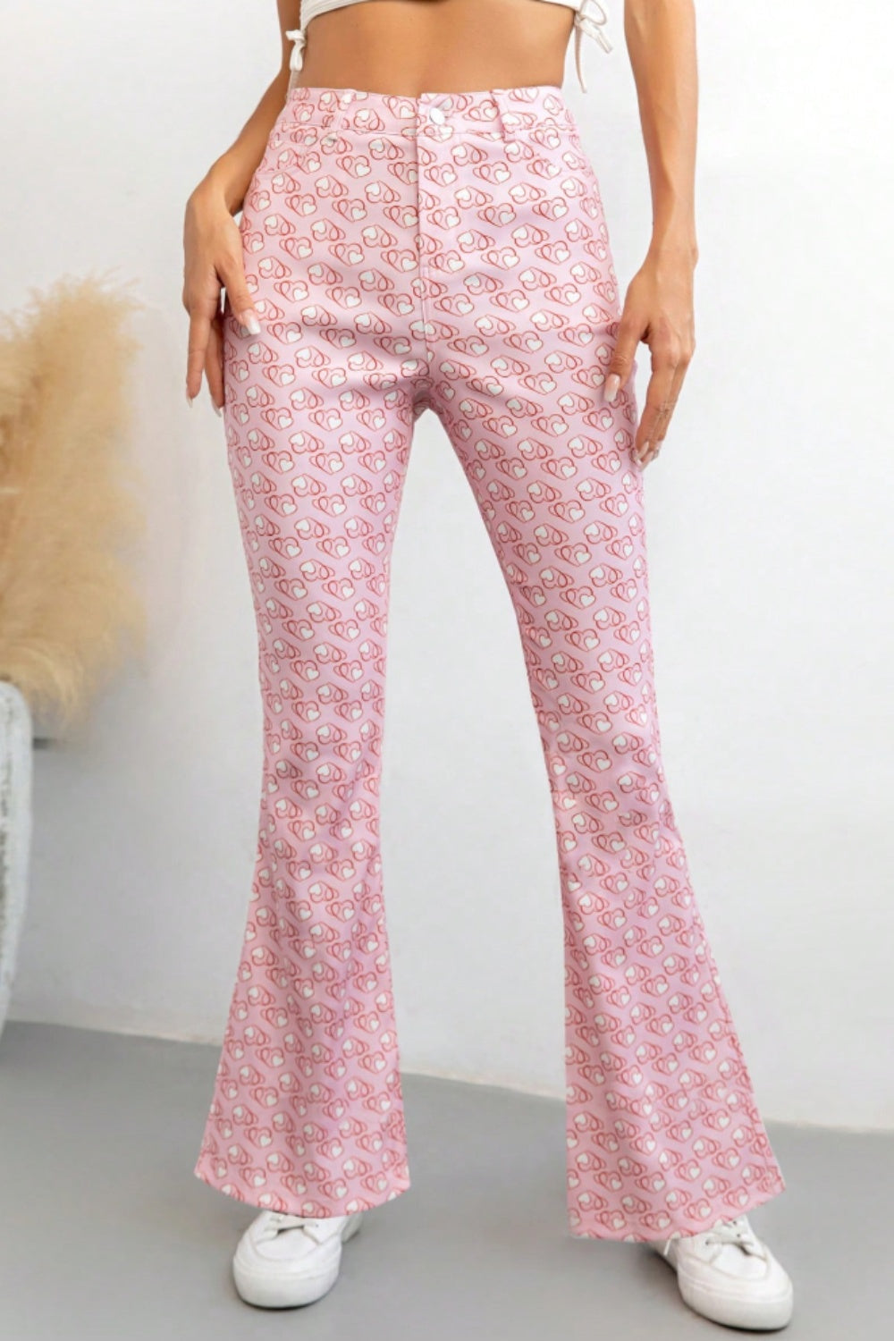 Printed High Waist Flare Pants with Pockets Trendsi