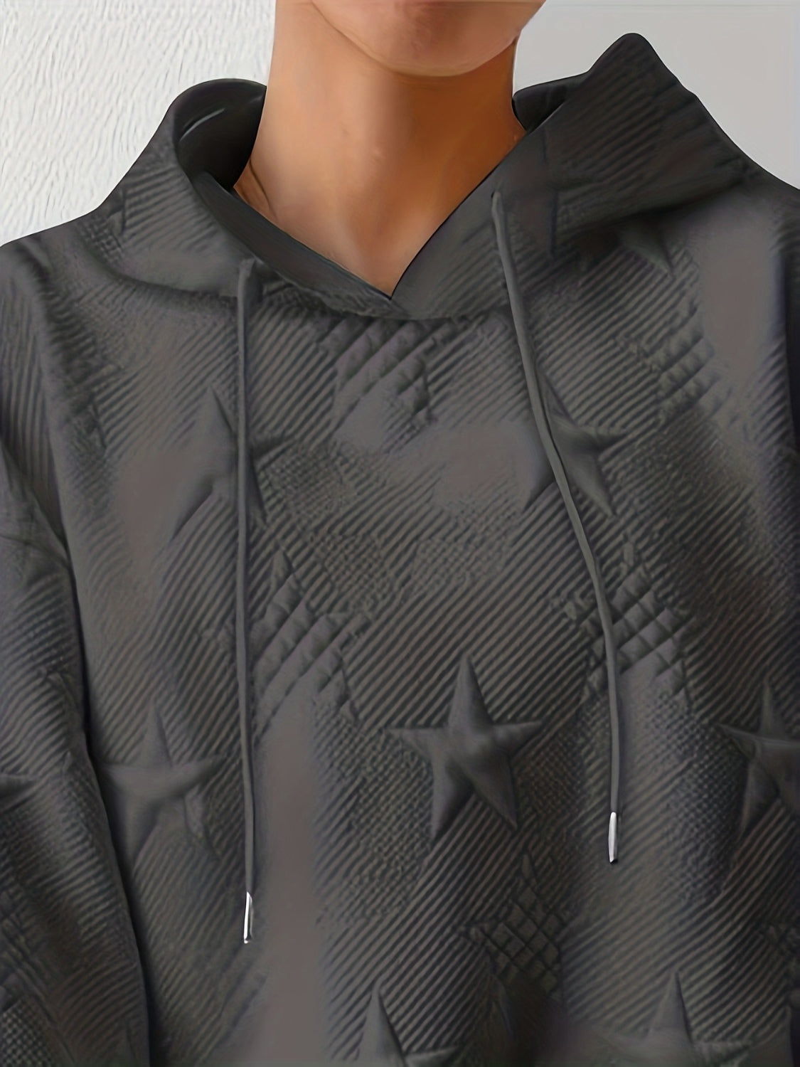 Drawstring Hoodie - Plus Size Star Texture Long Sleeve Hoodie Trendsi