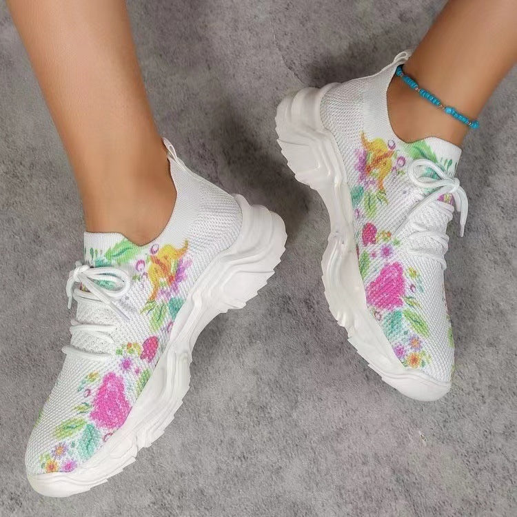 Flyknit Casual New Running 3D Printed Flowers Slip-on Light Running Shoes ARZ