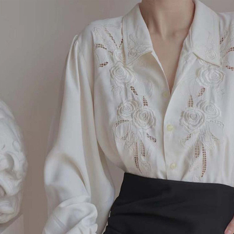 White Shirt Embroidered Hollow Shirt For Women ARZ