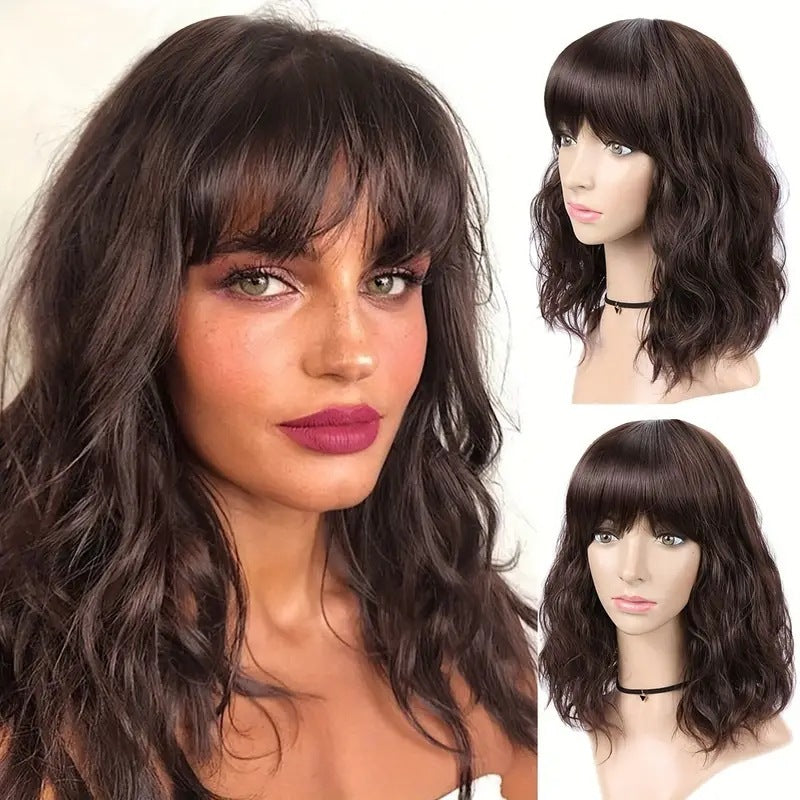 Bangs Water Ripple Shoulder-length Short Curly Hair Wig ARZ