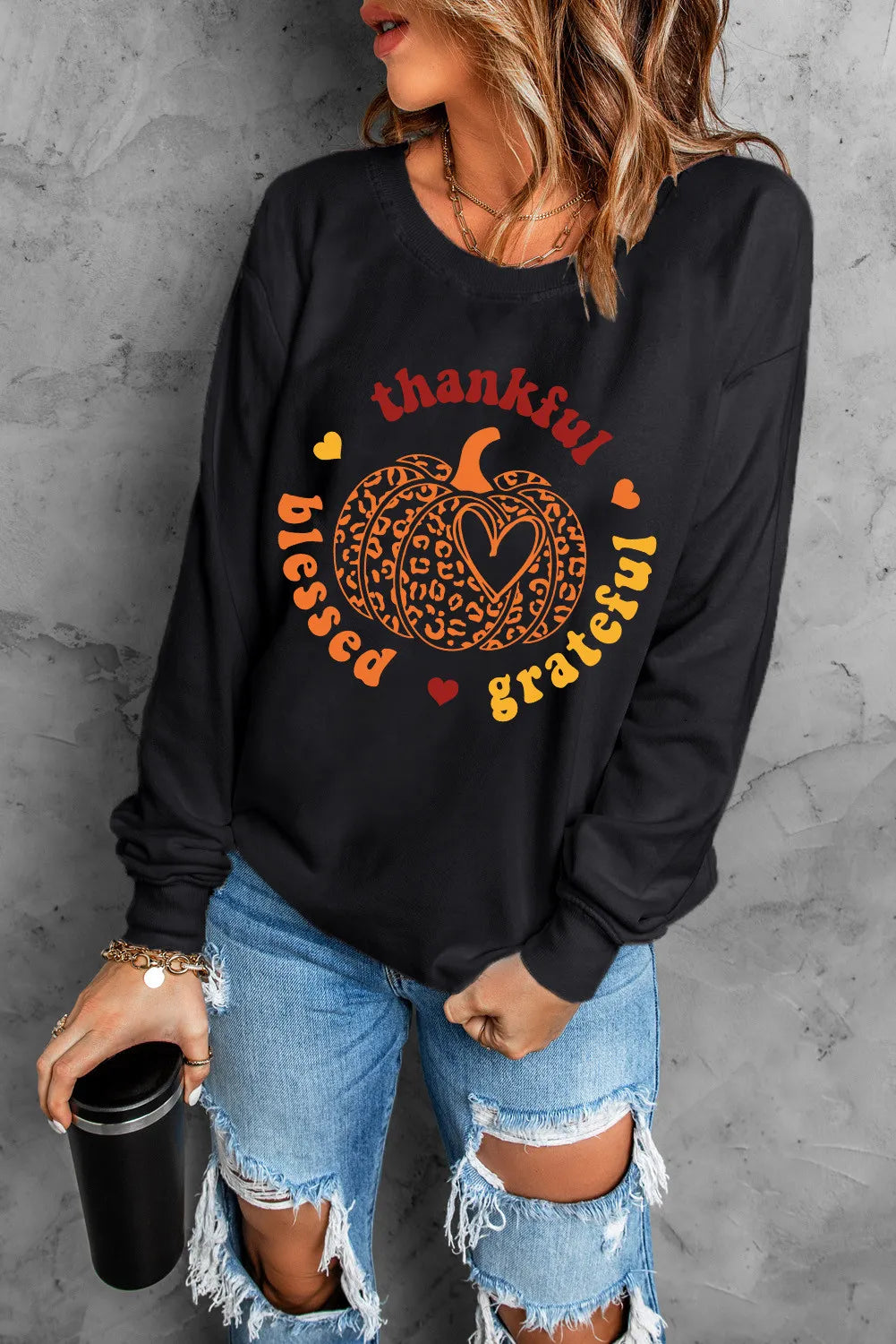 Pumpkin Graphic Long Sleeve Sweatshirt Trendsi