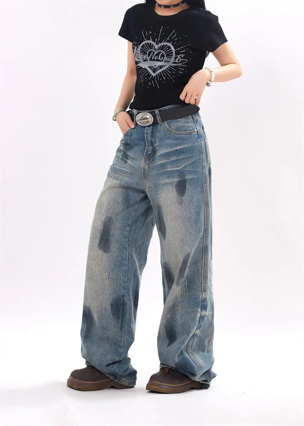 Painting Splash-ink Jeans Men And Women Punk Loose ARZ