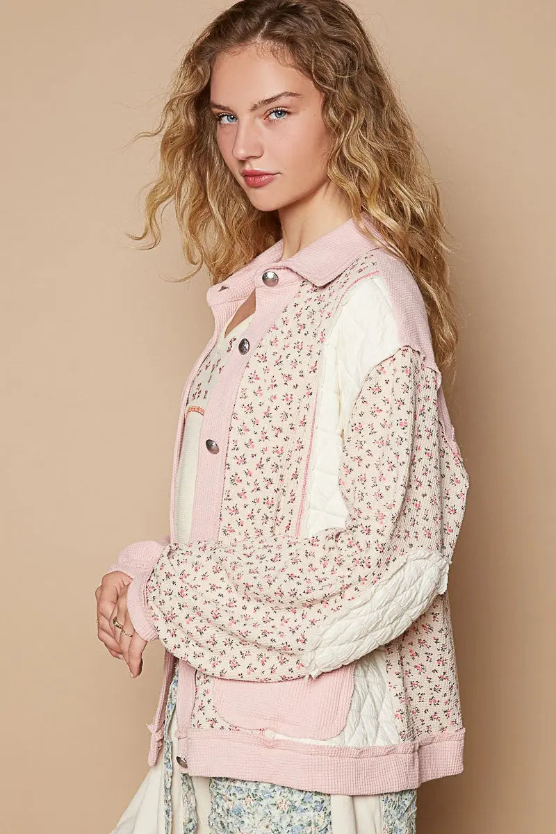 POL Floral Exposed Seam Button Up Quilted Jacket Trendsi