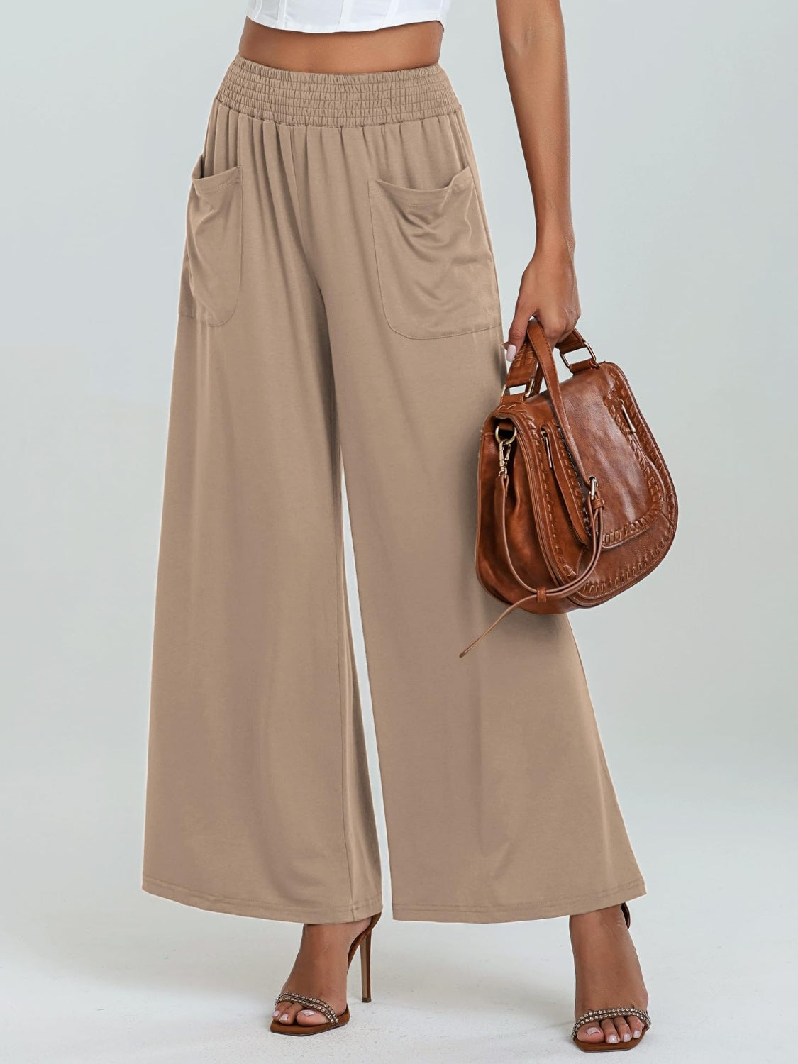 Pocketed Elastic Waist Wide Leg Pants Trendsi