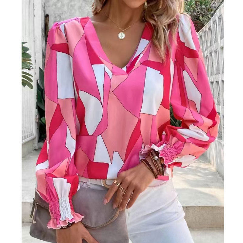 Women's Printed Loose Lapel Long Sleeves Fashion Shirt ARZ